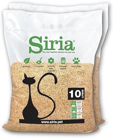 Siria 20 Litros, 8,6 Kg (Set 2 Bolsas de 10 Litros, 4,3 Kg) Arena Gatos Vegetal  