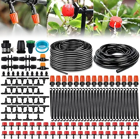 Sistema de Riego Jardín, 193 PCS Sistema de Riego por Goteo, 40M+10M Kit Riego con Ajustable Boquilla Aspersor Pulverizador y Gotero para Jardin,para Jardín,Invernadero,Terraza o Césped  
