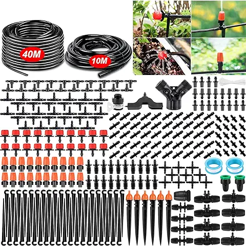 Sistema de Riego Jardín, 40m+10m Kit de Riego, 299 Pcs Sistema de Riego por Goteo，Jardín de Vegetales Sistema de Riego Automático de Bricolaje，Adecuado para Jardines, Céspedes, Mmacetas y Granjas  