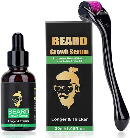 Sivvenny Kit Cuidado Barba, Rodillo Derma + Aceite de Suero para Estimular Crecimiento De Vello Facial, Perfecto Para Hombres Padre Novio  