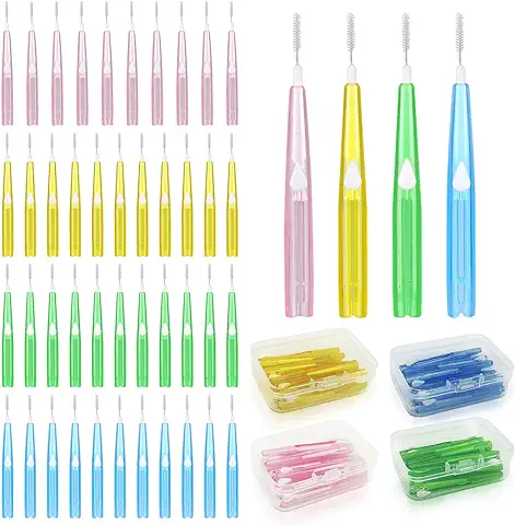 SKHAOVS 40 Piezas Cepillo Interdental, Retráctil Palillos Interdentales Cepillos Dentales Suave, Herramienta de Limpieza de Dientes para Higiene Interdental con Caja de Almacenamiento (4 Colores)  