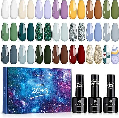 Skymore 23 Pcs Esmaltes Semipermanentes Uñas de Gel UV/LED de 20 Colores Set de Pintauñas para Diseño de Uñas con Base, Top Coat Brillante y Mate para Salón de Uñas, Regalo para Mujer  