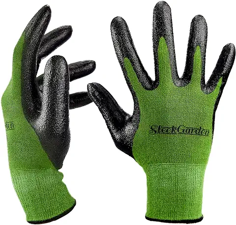 Sleek Garden Guantes de Bambú para Jardinería - Ultra Agarre, Revestimiento Protector de Nitrilo Contra Cortes Guante de Trabajo Desnudo para Jardinería, Pesca, Almejas (pequeño)  