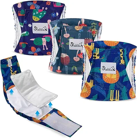 SlowTon 3 Pañales para Perros Machos, Pañales Lavables Bandas para el Vientre para Perros Machos y Cachorros Perritos, Pañales Altamente Absorbentes con Cierre Fuerte y Flexible, Paquete de 3  