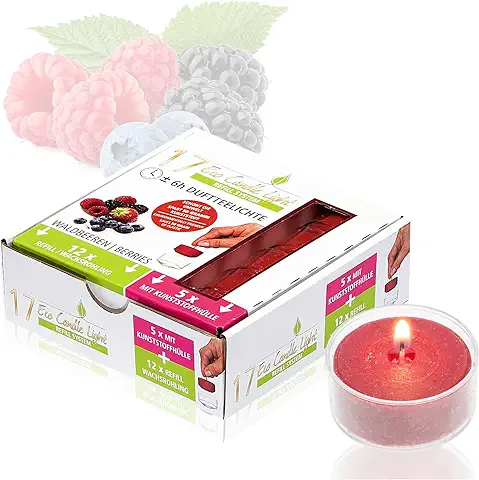 Smart-Planet® Juego de 17 Velas de té Ecológicas de Bayas del Bosque, 17 Hojas de Cera, 5 en Funda de Plástico, Recarga de Velas, Aroma  