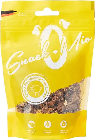 SNACKOMIO Snack de Calidad para Perros - Crocantes Cubitos de Cordero, sin Cereales, 1 Envase (1 x 125 g)  