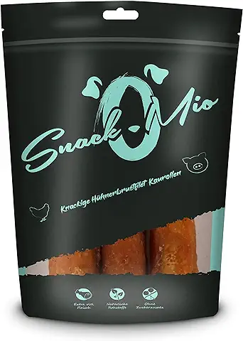 SnackOMio Snack de Calidad para Perros - Crujiente Rollo Masticable de Pechuga de Pollo, sin Cereales, 1 Envase (1 x 150 g)  