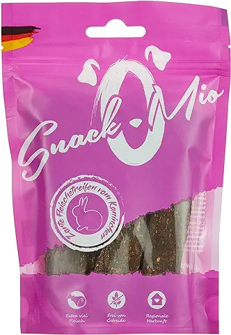 SNACKOMIO Snack de Calidad para Perros - Tiernas Tiras de Conejo, sin Cereales, 1 Envase (1 x 125 g)  