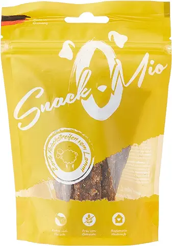 SnackOMio Snack de Calidad para Perros - Tiernas Tiras de Cordero, sin Cereales, 1 Envase (1 x 125 g)  