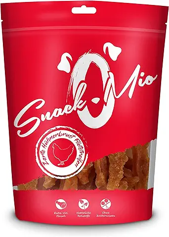 SnackOMio Snack de Calidad para Perros - Tiernas Tiras de Filete de Pechuga de Pollo, sin Cereales, 1 Envase (1 x 500 g)  