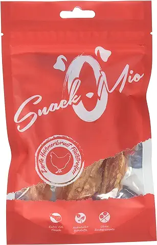 SnackOMio Snack de Calidad para Perros - Tiernas Tiras de Filete de Pechuga de Pollo, sin Cereales, 1 Envase (1 x 70 g)  