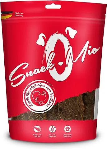 SnackOMio Snack de Calidad para Perros, Tiernas Tiras de Pavo (125 g), sin Cereales, 1 Envase (1 x 125 g)  