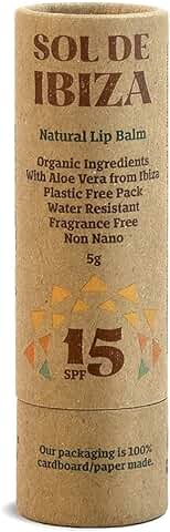 Sol De Ibiza Plastic Free Bálsamo Labial SPF15 - Ingredientes Naturales - Óxido de Zinc Non Nano - Vegano - Adultos & Niños - 5g  