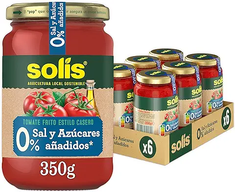 Solís Tomate Frito Estilo Casero 0% Sal y Azúcares Añadidos Frasco Cristal - Pack de 6 x 350g - Tomate sin Gluten  