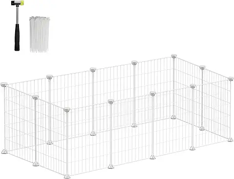 SONGMICS Jaula para Mascotas, Valla Metálica para Hámster, Conejitos, Parque de Mascotas en Bricolaje, para Animalitos, Blanco LPI001W01  
