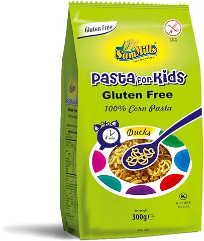 Sopa de Patos de Maíz - Pasta Sin Gluten y Sin Lactosa - 300 g - Alto Contenido en Fibra - Bajo Índice Glucémico - Aporte Extra de Energía - 100% Vegana - Comida sin Gluten - Sam Mills  