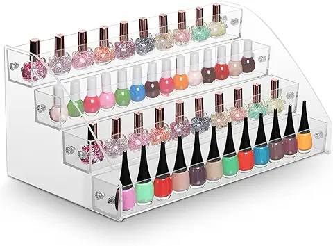 Soporte de Esmalte de Uñas Transparente, Soporte de Exhibición de Esmalte de Uñas de Acrílico Multifuncional Organizador Cosmético Acrílico Botellas de Aceite Esencial Esmalte de Uñas(4 Niveaux)  