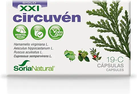 Soria Natural Circuven Cápsulas - Alivio Piernas Cansadas, Favorece la Circulación de Retorno - Castaño de Indias, Ciprés, Hamamelis, Rusco, Vitamina C - 30 Cápsulas  