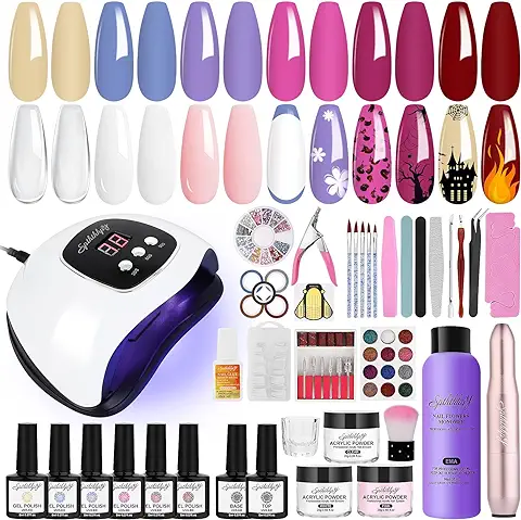 SPTHTHHPY Colección de Esmaltes de Uñas Semipermanentes, Lámpara LED de 48 W, kit de Uñas Acrílicas de 90 ml + Nail Vise, set de Polvos, kit de Uñas Semipermanentes, en 6+2 Colores  