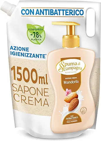Spuma Di Sciampagna Ecorecarga - Jabón Líquido de Manos con Leche de Almendra y Manteca de Karité, 1500 ml  