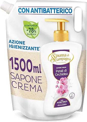 Spuma Di Sciampagna Ecorecarga - Jabón Líquido Manos Amatista y Orquídea, 1500 ml  