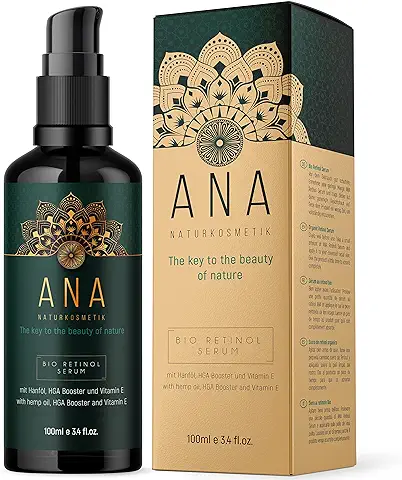 Sérum de Retinol Orgánico de alta Dosis – 100 ml – Vegano – Retinol + Aceite de Semillas de Cáñamo – Piel Radiante y Uniforme – Antiedad para la cara – Cosmética Natural de ANA Fabricado en Alemania  