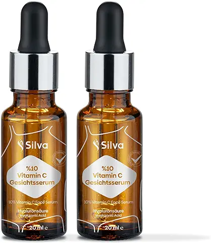 Sérum de Vitamina C de 40 ml con Ingredientes Veganos Naturales, Concentrado de Vitamina C 10% y sin Productos Químicos, Cuidado Facial Contra Pigmento, Suero Hialurónico para Acné y Espinillas,  