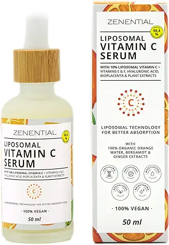 Sérum Facial 10% Vitamina C Liposomal, Ácido Hialurónico, Vitaminas E y F, Bioplacenta y Extractos de Plantas | Fórmula Avanzada: Antiedad, Antiarrugas, Antimanchas e Hidratante | 100% Vegano | 50 ml  