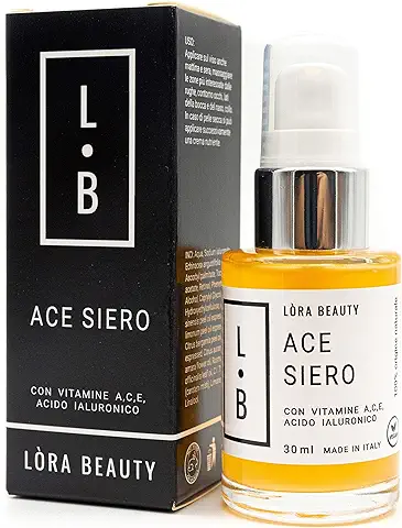 Sérum Facial con Vitamina A, C y E, Ácido Hialurónico y Ingredientes Veganos 100% Natural Sin Siliconas, Todo Tipo de Piel, Hidratante, Antiedad, Antiarrugas, Antimanchas, Orgánico, Made in Italy  