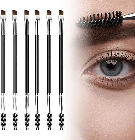 SSRDFU Pincel Eyeliner - Duo Cepillos de Cejas Pincel de Cejas Angulado y Brocha Spoolie Mini Cepillo de Pestañas para Ceja Angulada Tintado, Apto para Gel y Crema(6 Piezas  