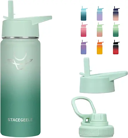 STACEGEELE 550ml Botella Aislada de agua al Vacío con tapa de paja Termo de Matfrasde de Acero Inoxidable para Niños y Niñas a Prueba de Fugas Ligero Eco Friendly 18oz Mojito  