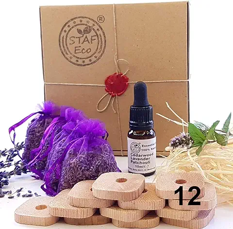 STAFECO Kit Repelente de Polillas Naturales de Cedro Madera de Cedro Lavanda Aceite Natural 100% Anillos Protección para la ropa (juego Pequeño B)  