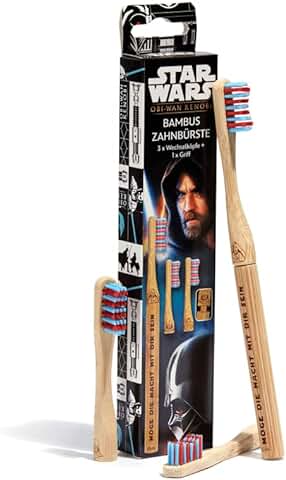 Star Wars Obi-Wan Kenobi - Juego de 3 Cepillos de Dientes de Bambú, 1 Mango + 3 Cabezales Intercambiables  
