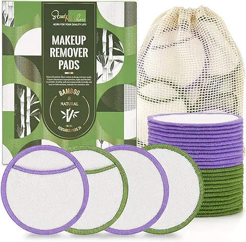 Start Makers Discos Desmaquillantes Reutilizables, 24 Algodones Desmaquillantes Lavables con Bolsa de Lavandería, Discos Algodon Cotton Pads Toallitas Desmaquillantes  