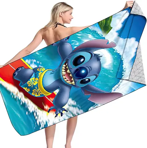 Stitch Toalla de Playa Algodón Secado Rápido Sauna Spa Deportes Yoga Viaje Microfibre Towels Sostenible y Suave para Niños Stitch Adolescentes y Adultos 75 x 150cm(A)  