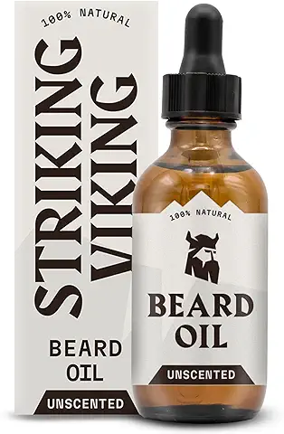Striking Viking Aceite de Barba sin Olor, Fórmula Orgánica Natural con Aceites de Argán y Jojoba, Suaviza, Mejora el Crecimiento de la Barba  