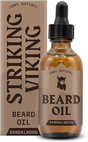 Striking Viking - Acondicionador de Aceite de Barba con Aroma de Sándalo – Fórmula Orgánica Natural con Aceite de árbol de té, Argán y Jojoba para Hombres – Promueve el Crecimiento, Suaviza e Hidrata  