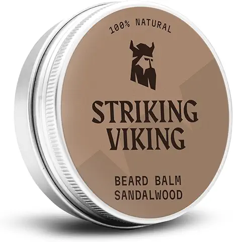 Striking Viking Bálsamo para Barba de Sándalo - Diseña, Fortalece y Suaviza las Barbas y los Bigotes: Acondicionador de Barba 100% Natural con Manteca de Karité Orgánica, árbol de té, Argán y Aceite  