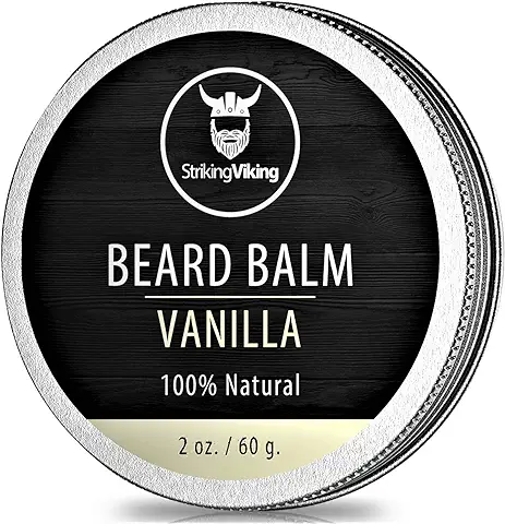 Striking Viking Bálsamo para Barba de Vainilla - Diseña, Fortalece y Suaviza las Barbas y Bigotes - Cera Acondicionador Natural para la Barba con Manteca de Karité Orgánica, Aceite de árbol de té,  