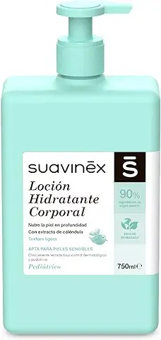 Suavinex – Loción Hidratante Corporal para Bebés. Apta para Pieles Sensibles. Textura Ligera y Fácil Absorción. 90% Ingredientes de Origen Natural, 750Ml, Blanco  