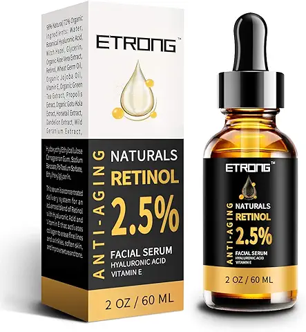 Suero de Retinol, Suero Antiedad de alta Resistencia ETRONG con Retinol al 2,5%, ácido Hialurónico y Vitamina E para el Acné Facial (60ml)  