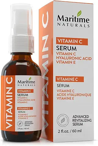 Suero de Vitamina C de Maritime Naturals – Sérum Ácido Hiaulurónico – Sérum Antiedad y Antiarrugas – Certificado Orgánico – Bote GRANDE de 60ml  