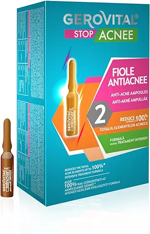 Suero Facial Anti Acné con Ácido Salicílico y Niacinamida, Seborregulador, Antiinflamatorio, Corrector de Manchas, Tratamiento Intensivo Para Granos, 10 Ampollas x 2ml, Gerovital Stop Acnee  