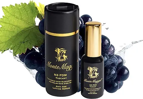 Suero Facial Antiarrugas y Antienvejecimiento con Ácido Glucurónico, Células Madres de Uva Roja (vitis Solar), Alantoína y Vitamina E - Luminoso - Hidratante - 100% Natural - Made in Italy - N3  