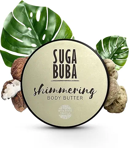 SugaBuba Mantequilla Corporal Brillante de Lujo con Manteca de Karité Orgánica y Trufa Blanca | Crema Hidratante y Brillante para el Cuerpo, Natural y Amigable con los Veganos | Brillo Dorado 250 ml  
