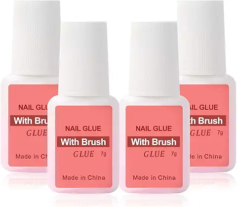Sularpek Pegamento Uñas Postizas, 4 Pcs 7ML Pegamento de Uñas con Pincel, Pegamento tips Uñas Profesional, Pegamento de Uñas Extra Fuerte, Reparación de Uñas Rotas  