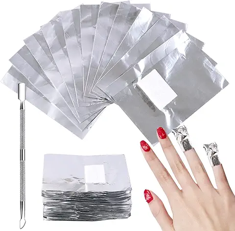 Sularpek Quitaesmalte de Papel de Aluminio,200 Almohadillas para Quitar Esmalte de Uñas y 1pieza de Quitacutículas,con Toallitas de Algodón Sin Pelusas,Elimina Esmalte de Uñas de Gel Rápido y Fácil