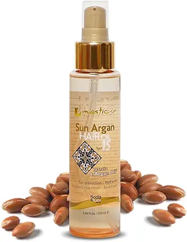 SUN ARGAN HAIR OIL - Aceite de Argán Orgánico para Cabello - Protector Solar y Mastiha - Protege del Calor y los Rayos UV - Hidrata y Repara - Tratamiento Capilar 100ml  