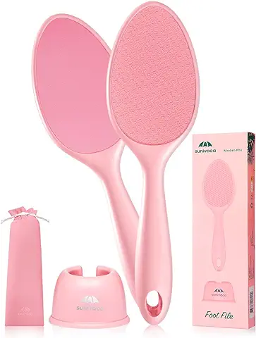 Sunivaca 2 en 1 Lima Pies Durezas De Vidrio Nano, Removedor de Callos y Piel MuertaDura, Lima Para Callos Pies, Pies Eliminar Raspador avec 2 Faces Fin y Gros, Pedicura Profesional para Pies, Rosa  