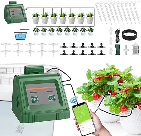 Sunlary Sistema de Riego Automático WiFi para Plantas de Interior, kit de Riego por Goteo Automático con Manguera de 10 m, Control de Aplicación para Regar Plantas, Vacaciones, Carga USB con  